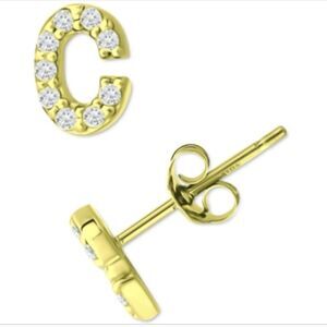 NWT Giani Bernini Cubic Zirconia 18k gold over Sterling C Initial Stud Earrings